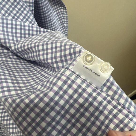 PETER MILLAR MENS SHIRT GRAY PURPLE‎ PLAID FLEX FINISH EXCELLENT - Picture 4 of 4